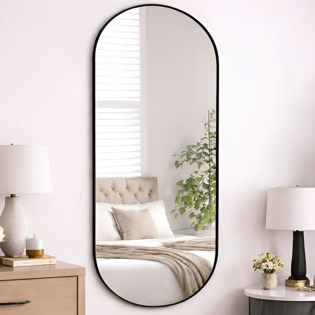 Emi - Full Length Black Metal Runway Oval Mirror - 150cm x 60cm - Joe’s Haven