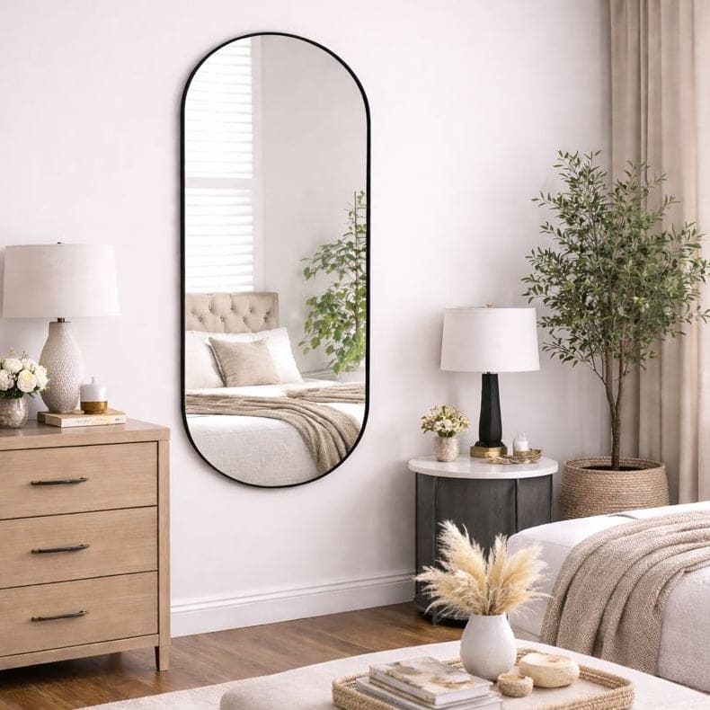 Emi - Full Length Black Metal Runway Oval Mirror - 150cm x 60cm - Joe’s Haven
