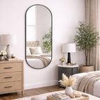 Emi - Full Length Black Metal Runway Oval Mirror - 150cm x 60cm - Joe’s Haven