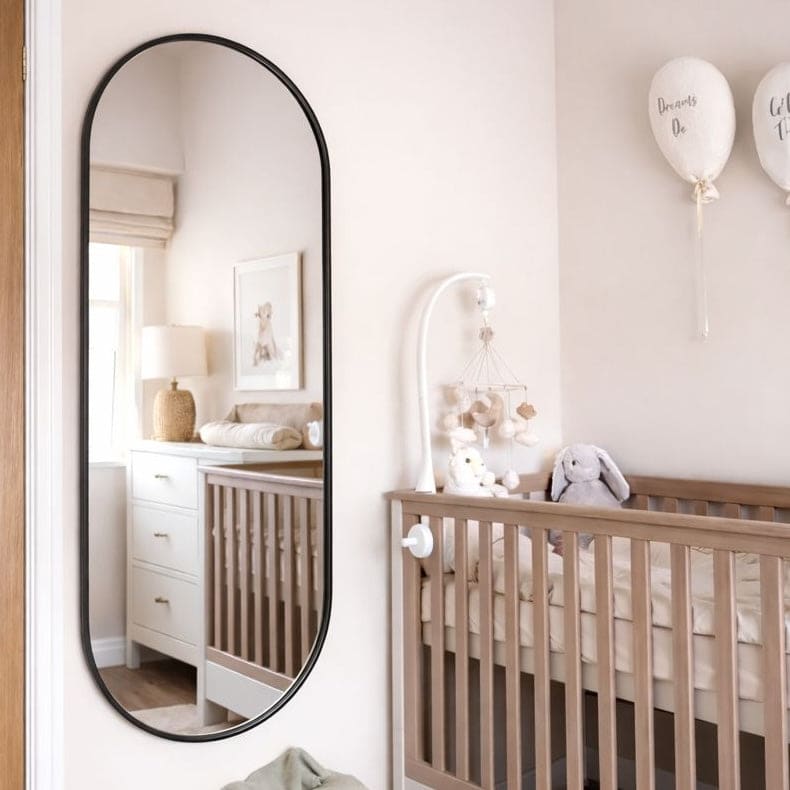 Emi - Full Length Black Metal Runway Oval Mirror - 150cm x 60cm - Joe’s Haven
