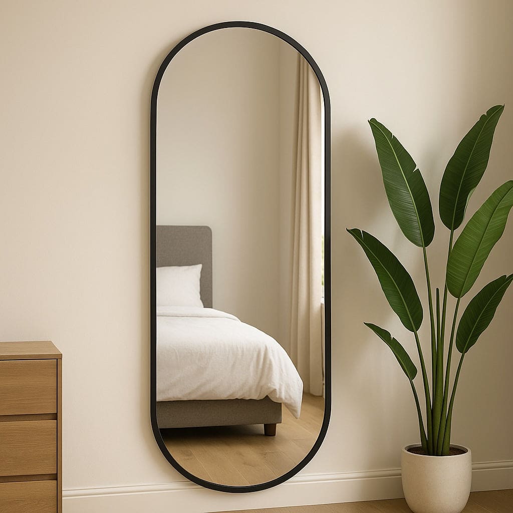 Emi - Full Length Black Metal Runway Oval Mirror - 180cm x 80cm - Joe’s Haven