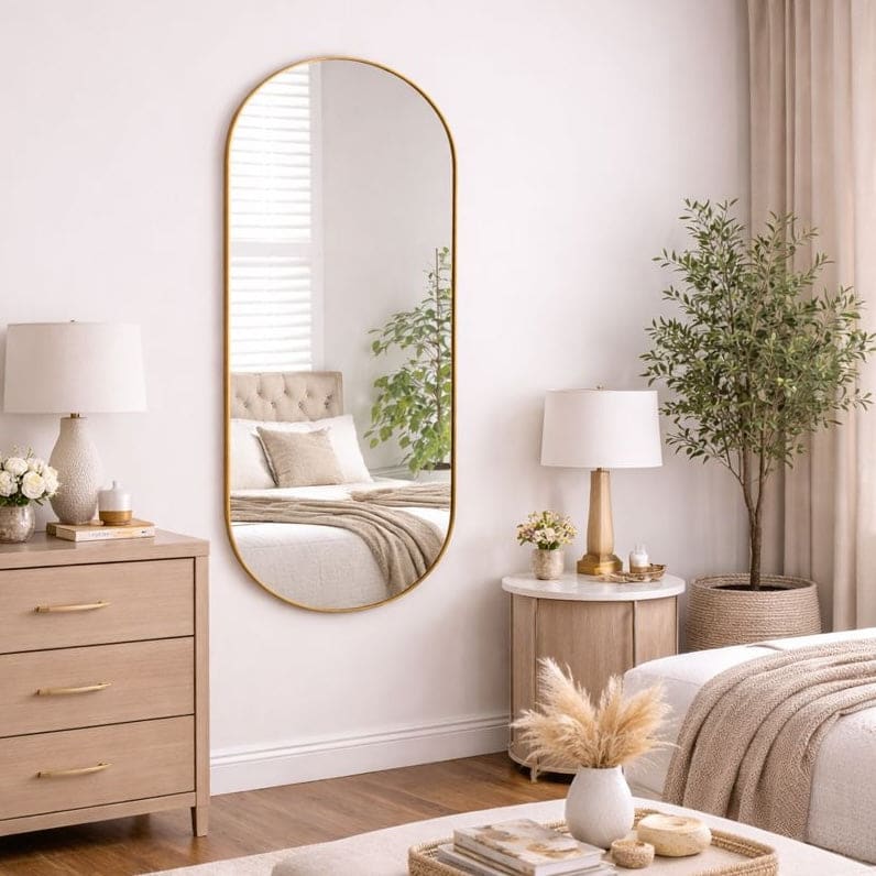 Emi - Full Length Gold Metal Runway Oval Mirror - 150cm x 60cm - Joe’s Haven