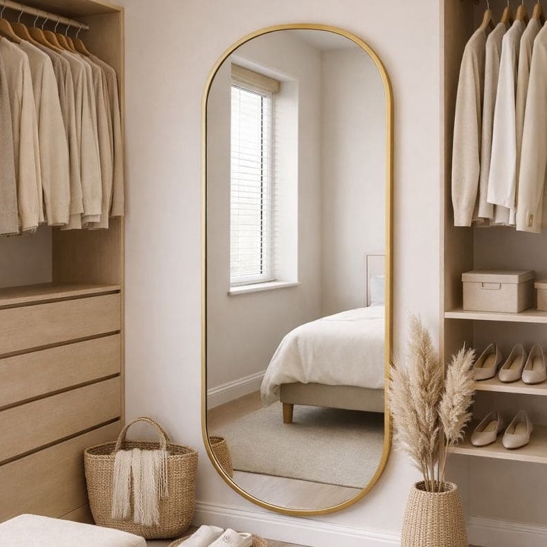 Emi - Full Length Gold Metal Runway Oval Mirror - 180cm x 80cm - Joe’s Haven