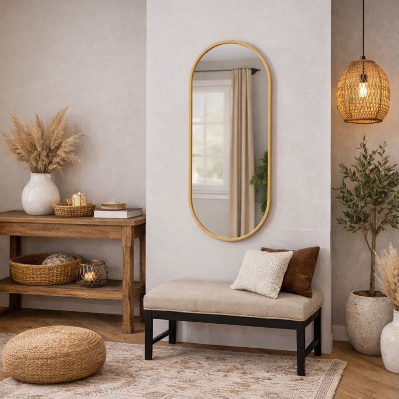 Emi - Gold Metal Runway Oval Mirror - 120cm x 40cm - Joe’s Haven