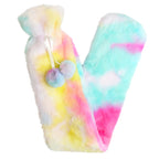 Extra Long Rainbow Tie Dye 2L Hot Water Bottle with Soft Faux Fur Cover