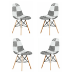 Black/White Patchwork Modern Dining Chair with Wooden Legs & Black Metal Wire Frame - Joe’s Haven
