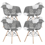 5PCs Dining Set - a White Halo Dining Table & Set of 4 Black/White Patchwork Accent Chairs - Joe’s Haven