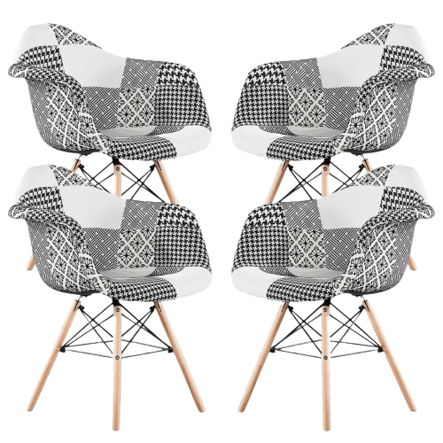5PCs Dining Set - a White Halo Dining Table & Set of 4 Black/White Patchwork Accent Chairs - Joe’s Haven