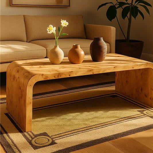Natural Burl Wood Curved Coffee Table with Smooth Curved Edges, Mota - Joe’s Haven