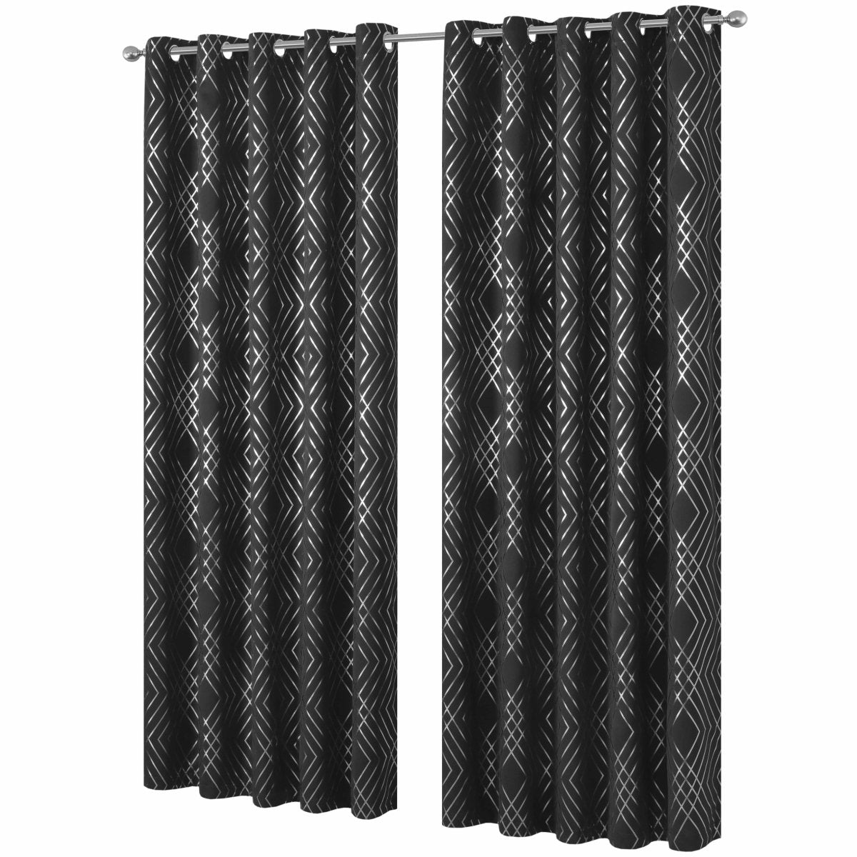 Geometric Black Sparkle Blackout Curtains Eyelet Ring Top - Joe’s Haven