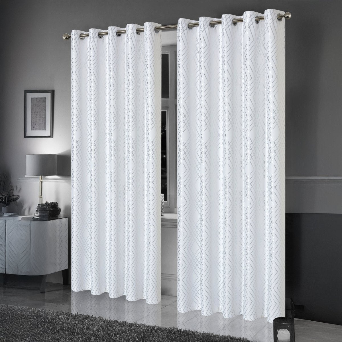 Geometric White Sparkle Blackout Curtains - Joe’s Haven