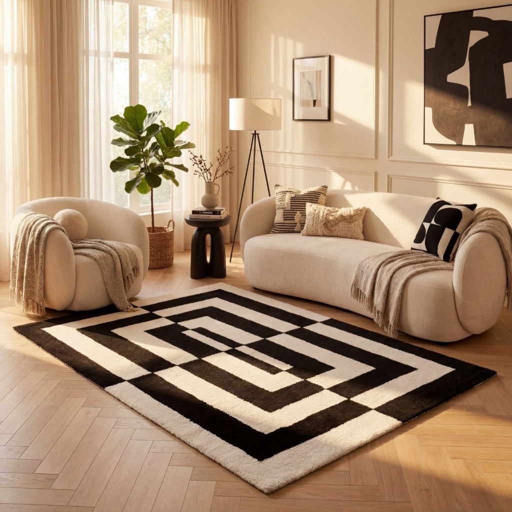 Joli Geometric Black & White Rug - Joe’s Haven