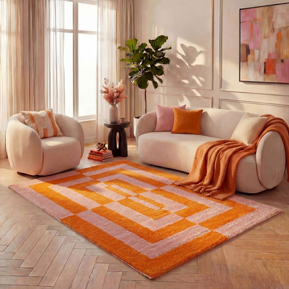 Joli Geometric Orange & Pink Rug - Joe’s Haven