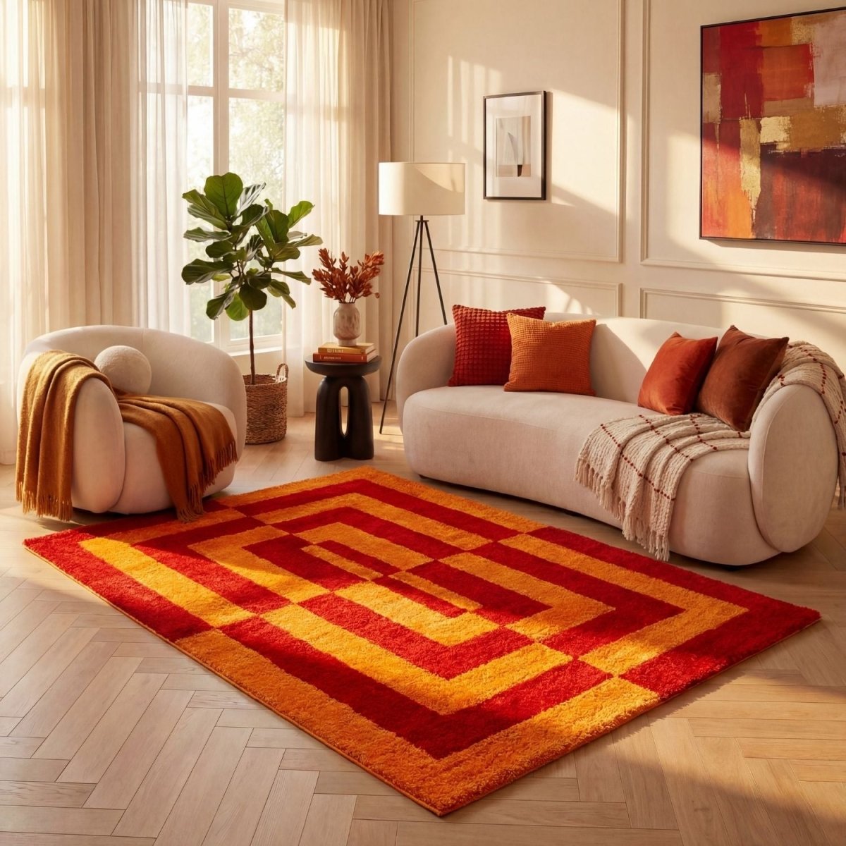 Joli Geometric Red & Orange Rug - Joe’s Haven