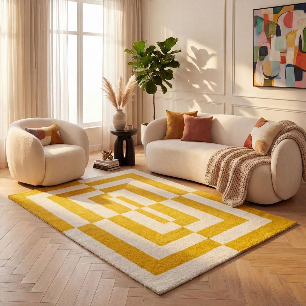 Joli Geometric Yellow & White Rug - Joe’s Haven