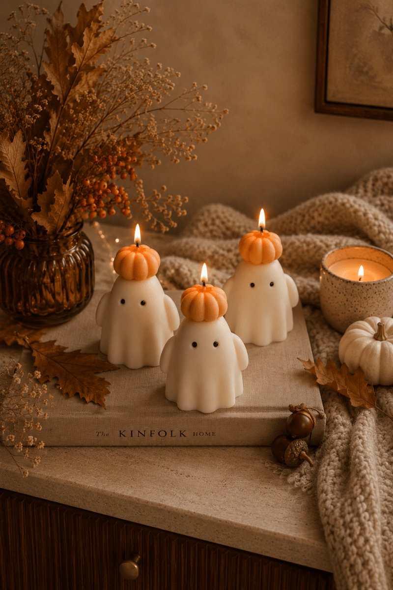 Ghost Candle with Pumpkin Hat - Joe’s Haven
