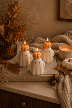 Ghost Candle with Pumpkin Hat - Joe’s Haven