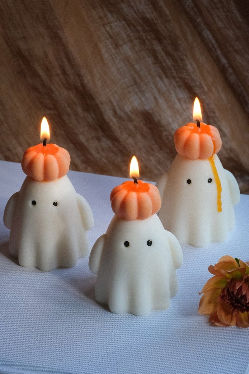 Ghost Candle with Pumpkin Hat - Joe’s Haven