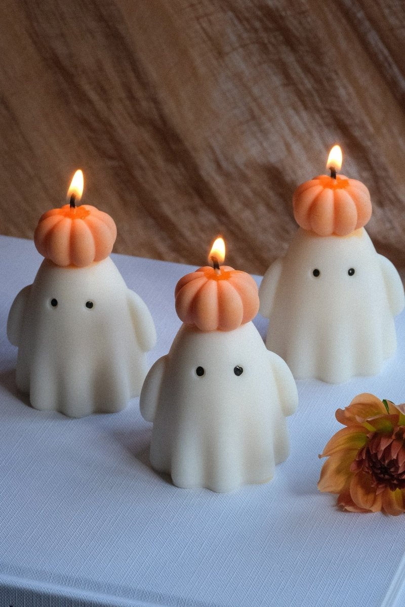 Ghost Candle with Pumpkin Hat - Joe’s Haven