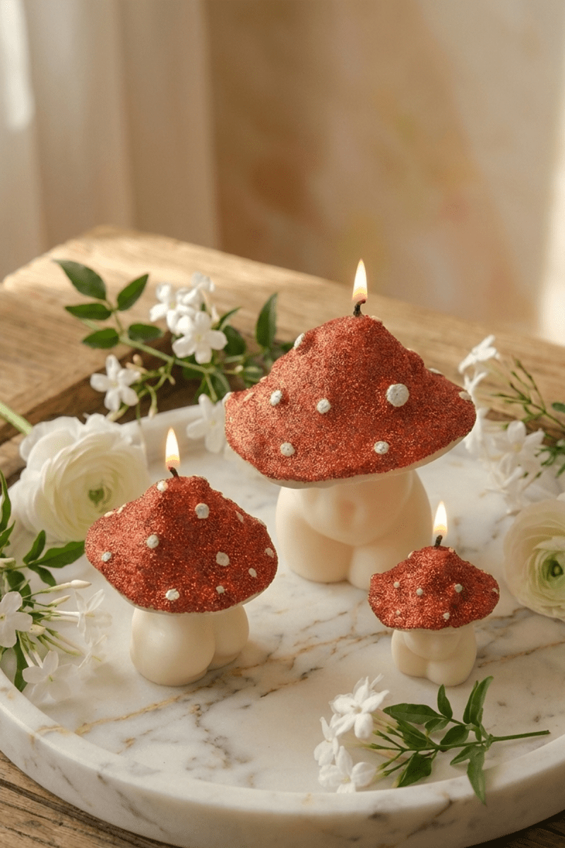 Glittery Mushroom Candles - Trio - Joe’s Haven