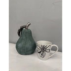 Hand - Cast Ceramic Giant Pear Sculpture - Green Textured Finish with Silver Glazed Leaf - Joe’s Haven