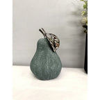 Hand - Cast Ceramic Giant Pear Sculpture - Green Textured Finish with Silver Glazed Leaf - Joe’s Haven