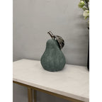 Hand - Cast Ceramic Giant Pear Sculpture - Green Textured Finish with Silver Glazed Leaf - Joe’s Haven