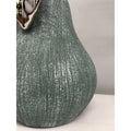 Hand - Cast Ceramic Giant Pear Sculpture - Green Textured Finish with Silver Glazed Leaf - Joe’s Haven