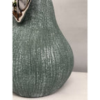 Hand - Cast Ceramic Giant Pear Sculpture - Green Textured Finish with Silver Glazed Leaf - Joe’s Haven