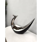 Hand Casted Ceramic Abstract Bird Sculpture - Black & Silver Glossy Finish - Joe’s Haven