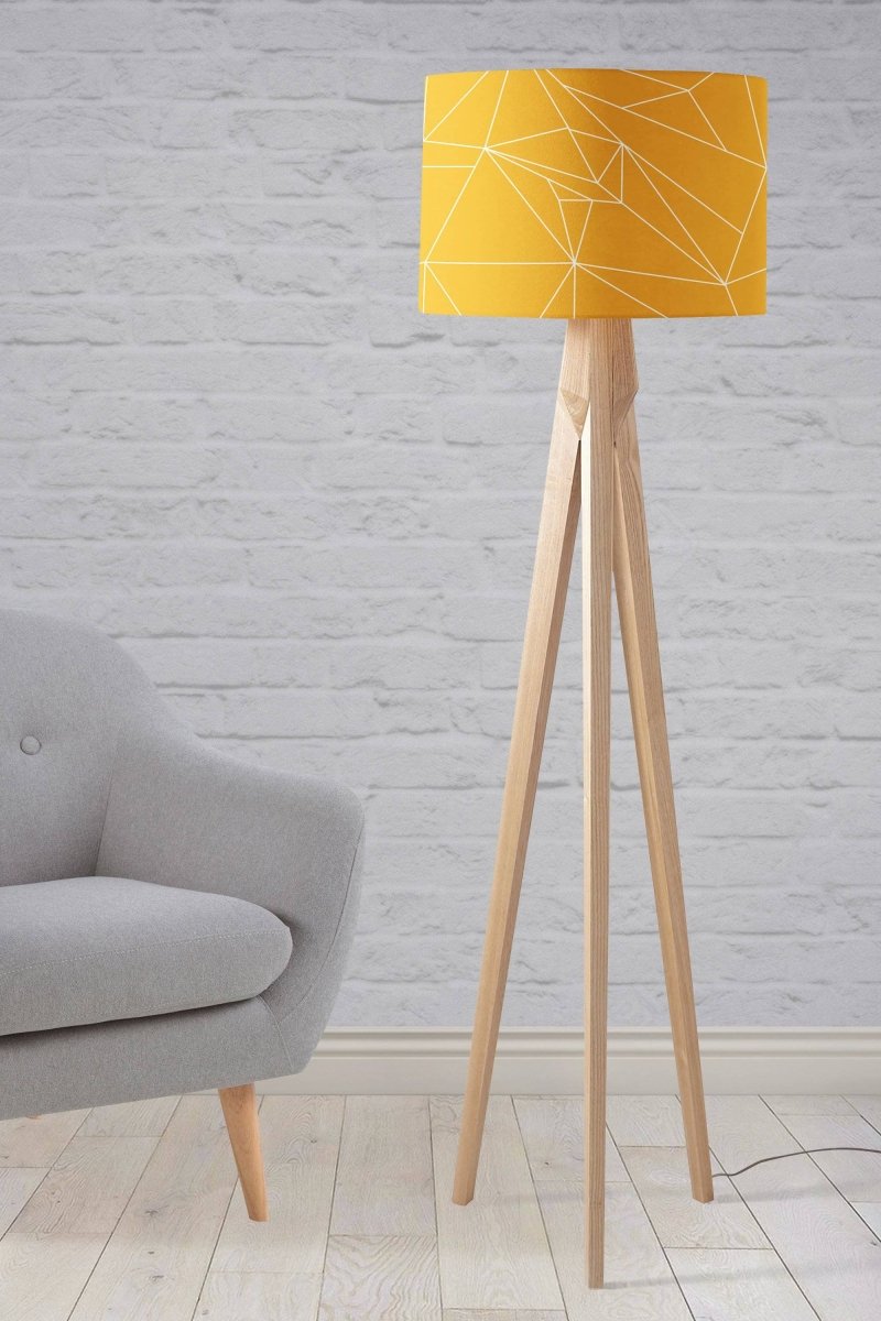 Yellow Lampshade with White Lines Geometric Design, Ceiling or Table Lamp Shade - Joe’s Haven