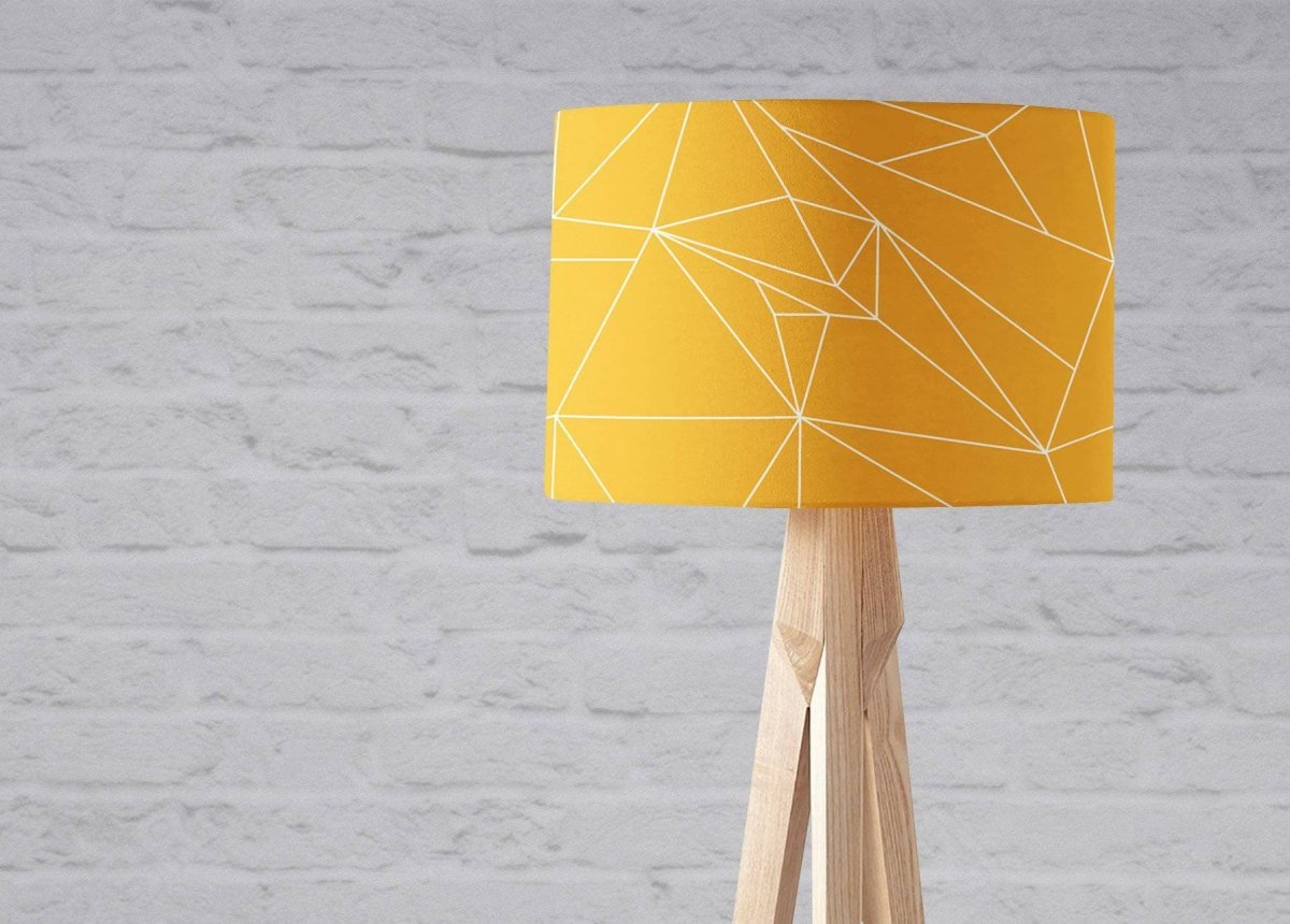 Yellow Lampshade with White Lines Geometric Design, Ceiling or Table Lamp Shade - Joe’s Haven