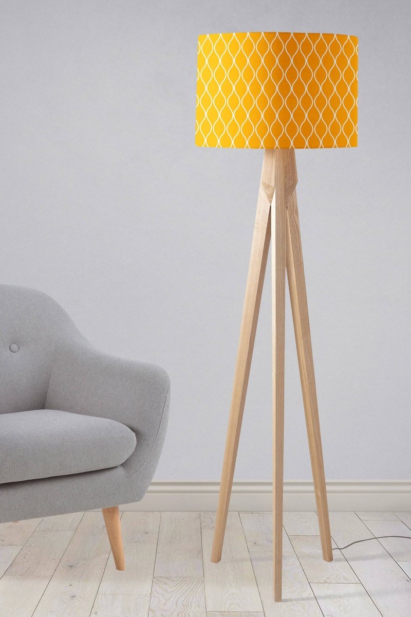 Yellow Lampshade with White Geometric Design, Ceiling or Table Lamp Shade - Joe’s Haven