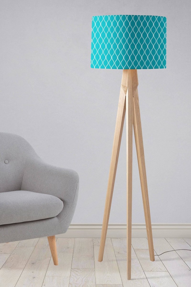 Turquoise Lampshade with a White Geometric Design, Ceiling or Table Lamp Shade - Joe’s Haven