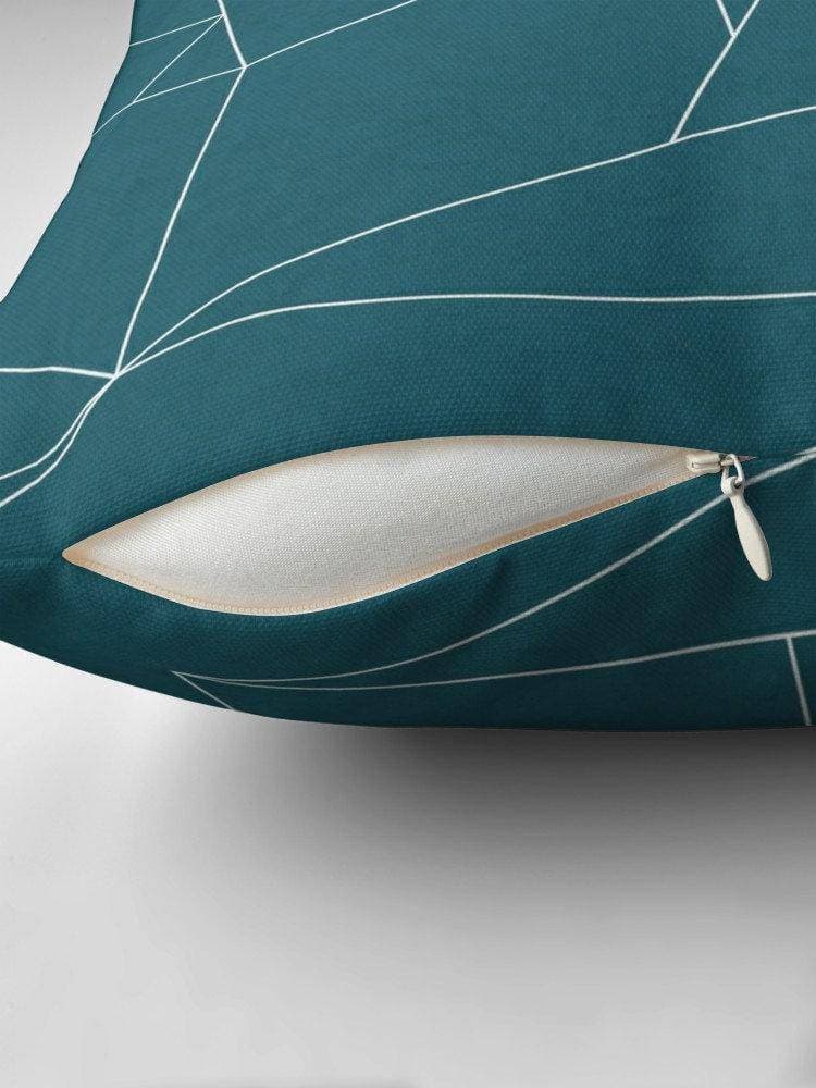 Teal Cushion with a White Geometric Line Design, Throw Pillow - Joe’s Haven