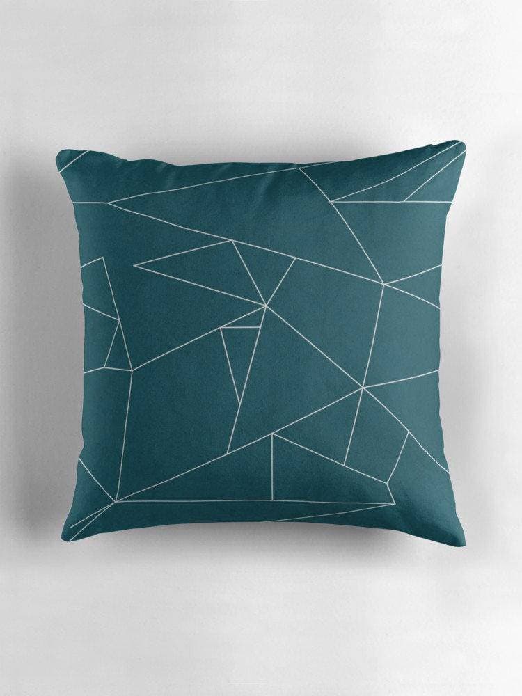 Teal Cushion with a White Geometric Line Design, Throw Pillow - Joe’s Haven
