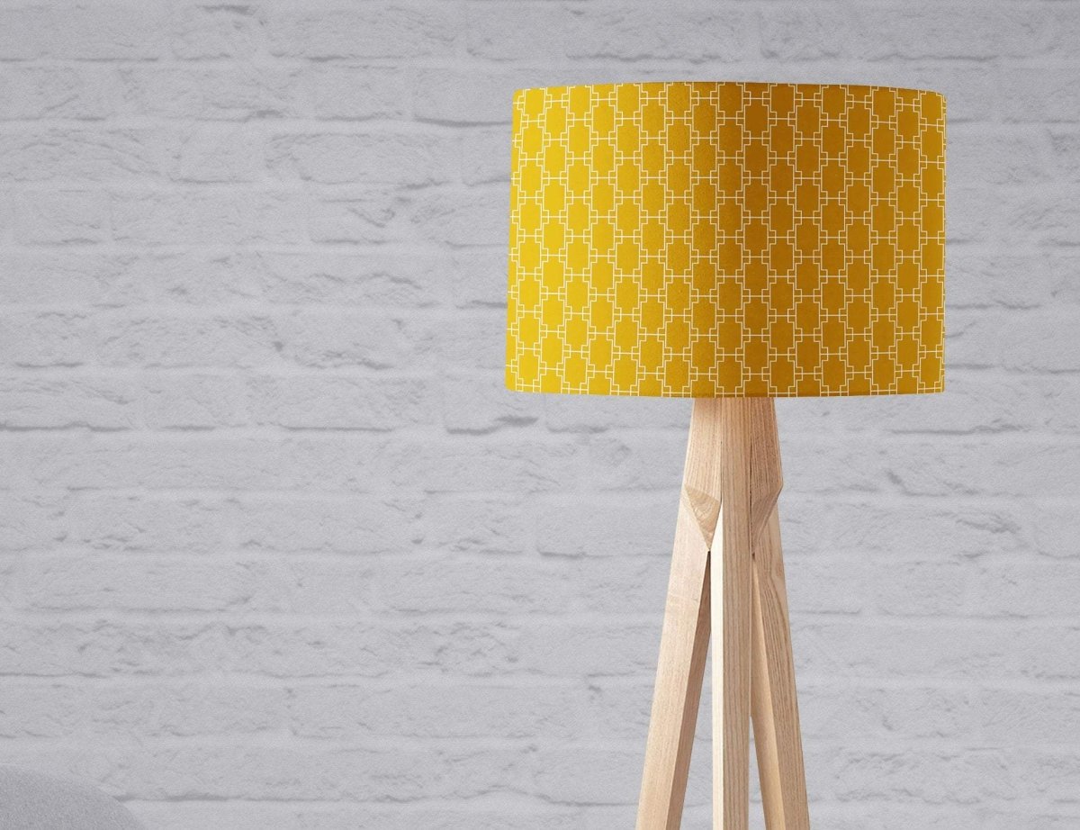 Mustard Yellow Lampshade with a White Geometric Design, Ceiling Light Shade, Table Lamp - Joe’s Haven