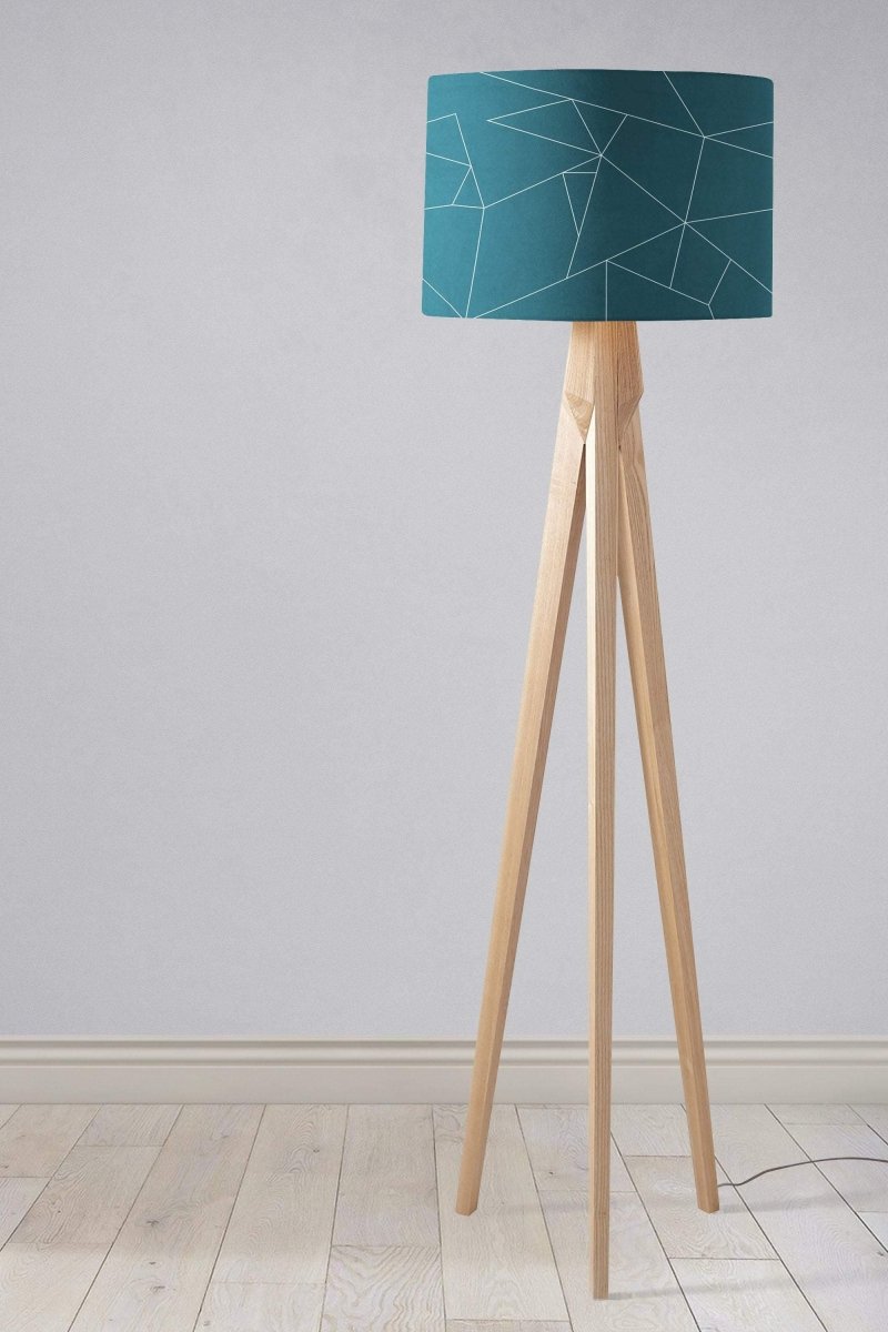 Teal Lampshade with White Lines Geometric Design, Ceiling or Table Lamp - Joe’s Haven