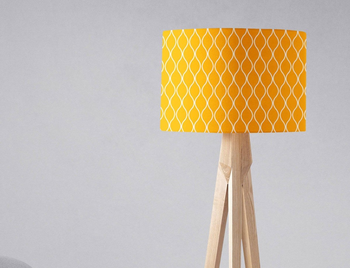Yellow Lampshade with White Geometric Design, Ceiling or Table Lamp Shade - Joe’s Haven