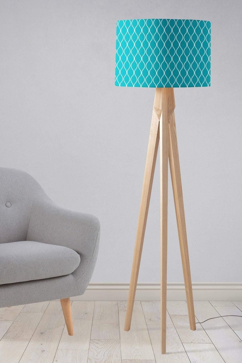 Turquoise Lampshade with a White Geometric Design, Ceiling or Table Lamp Shade - Joe’s Haven