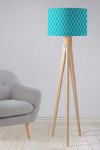 Turquoise Lampshade with a White Geometric Design, Ceiling or Table Lamp Shade - Joe’s Haven