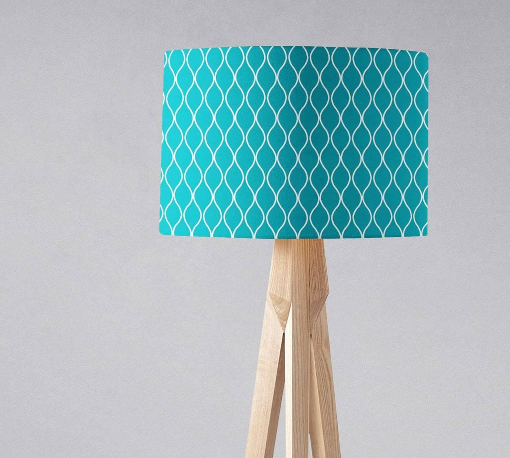 Turquoise Lampshade with a White Geometric Design, Ceiling or Table Lamp Shade - Joe’s Haven