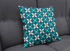 Dark Blue Cushion with White and Blue Geometric Floral Design, Throw Pillow - Joe’s Haven