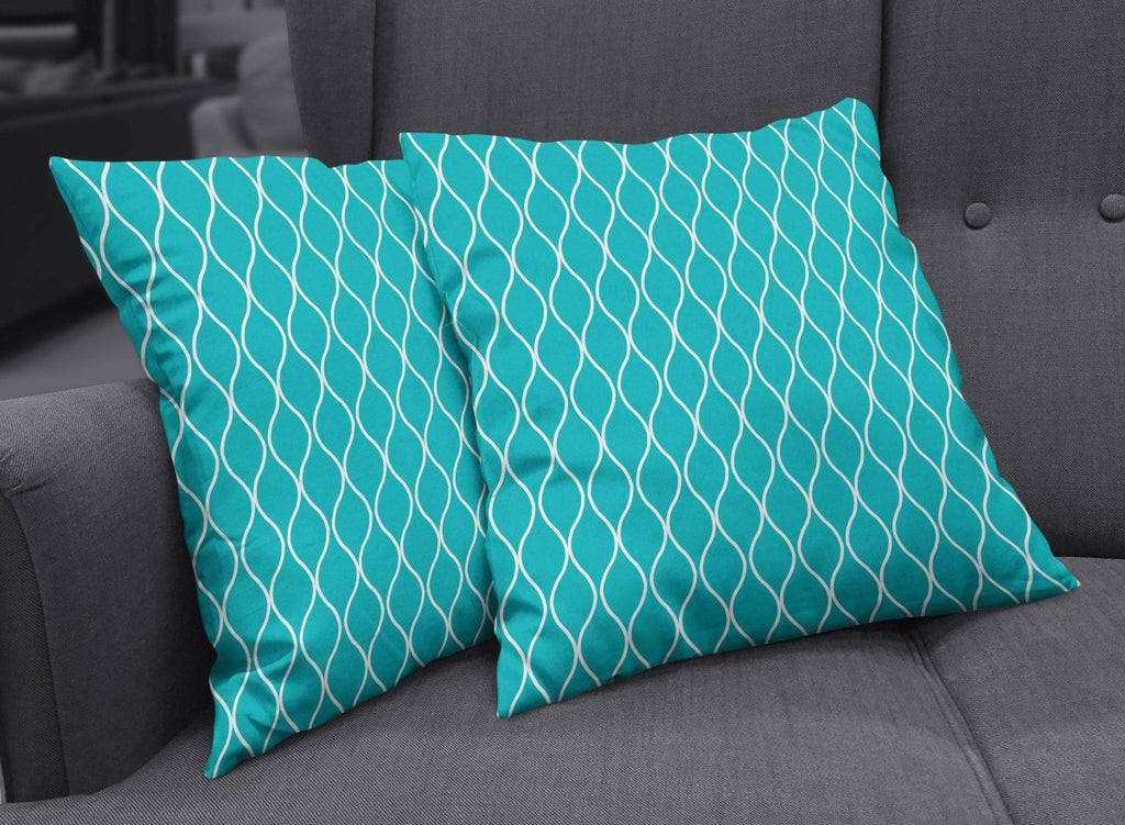 Turquoise Cushion with a White Geometric Design, Throw Pillow - Joe’s Haven