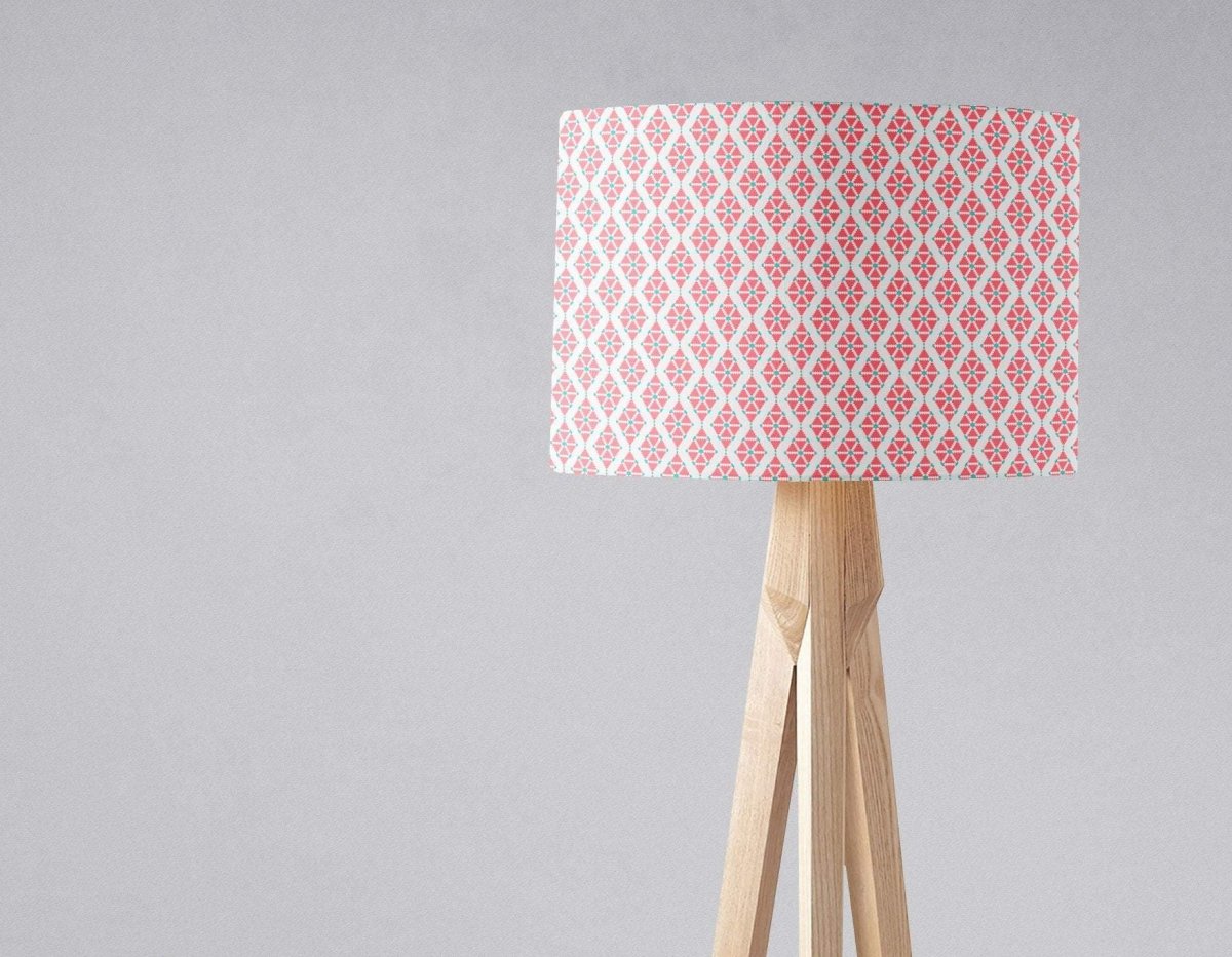Pink Lampshade with a White Geometric Design, Ceiling or Table Light Shade - Joe’s Haven