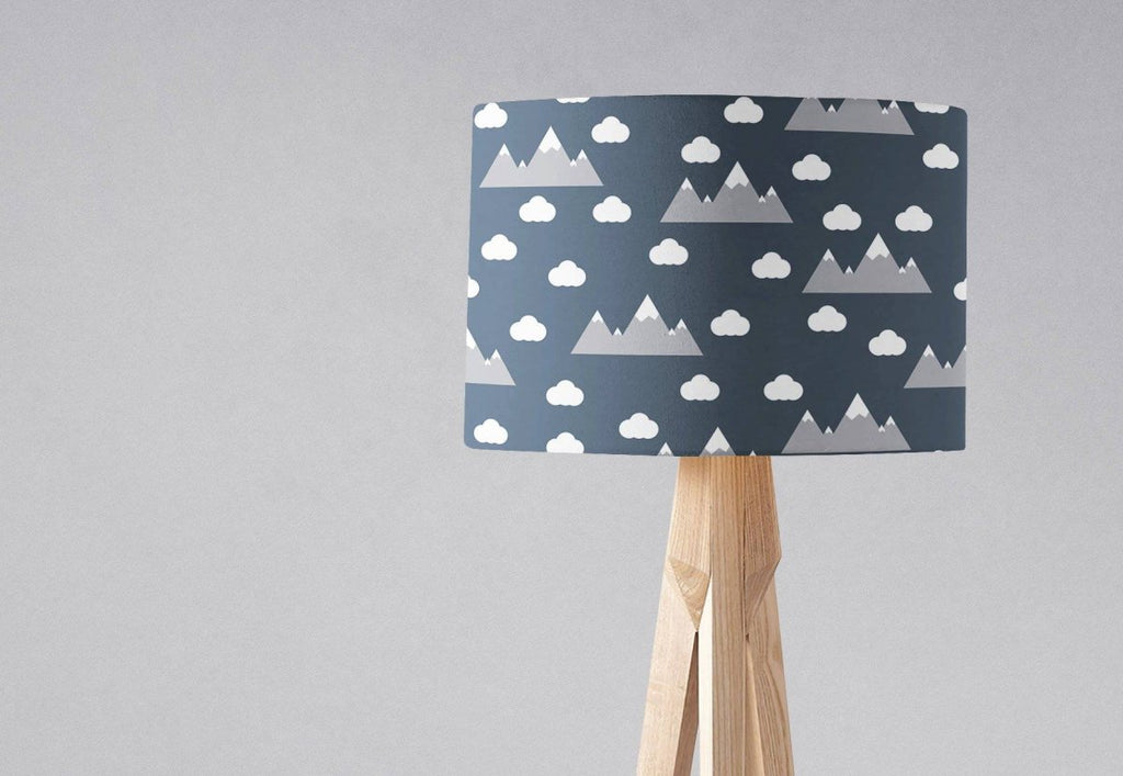 Navy Blue Lampshade with a Clouds and Mountains Design, Ceiling or Table Lamp Shade - Joe’s Haven