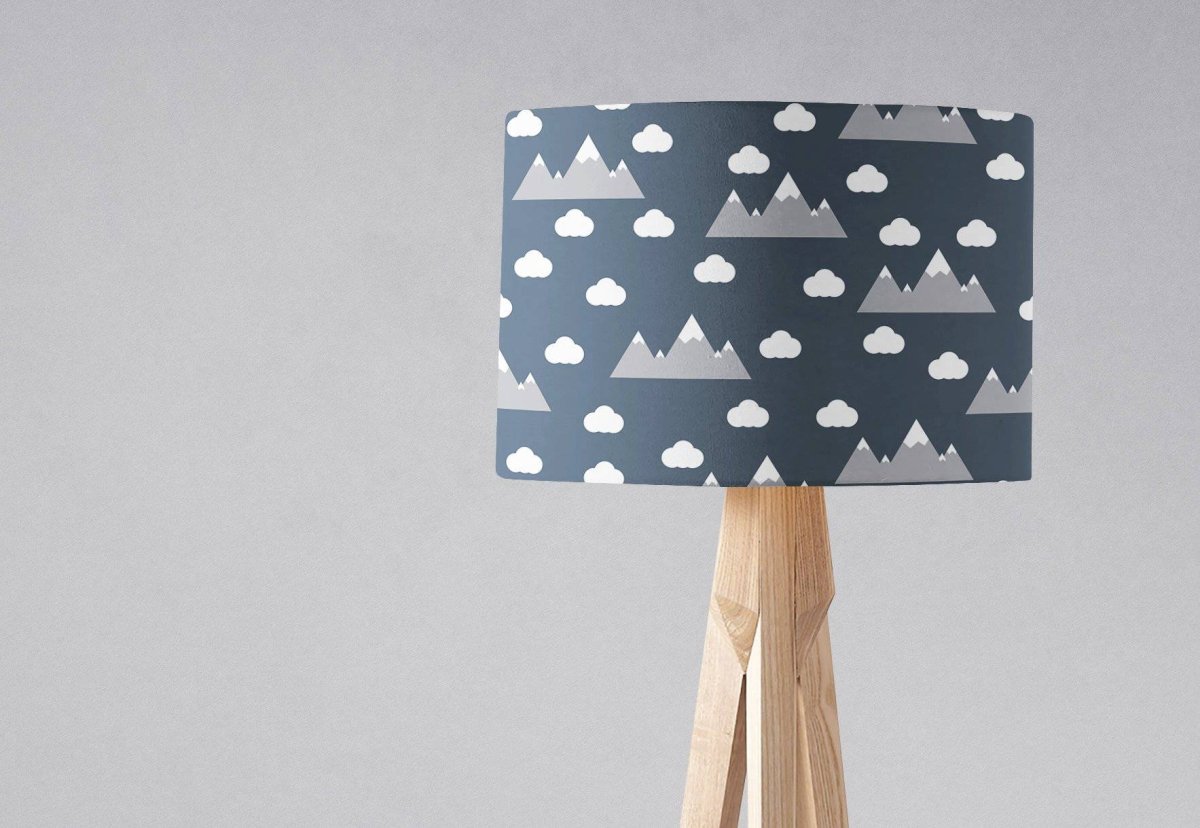 Navy Blue Lampshade with a Clouds and Mountains Design, Ceiling or Table Lamp Shade - Joe’s Haven