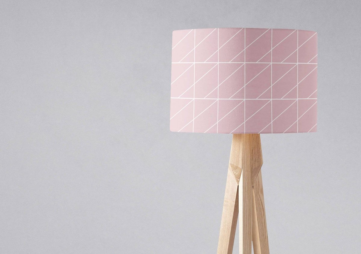 Blush Pink with a White Geometric Design Lampshade, Ceiling or Table Lamp Shade - Joe’s Haven