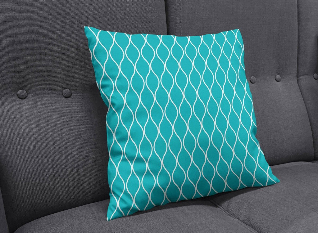 Turquoise Cushion with a White Geometric Design, Throw Pillow - Joe’s Haven