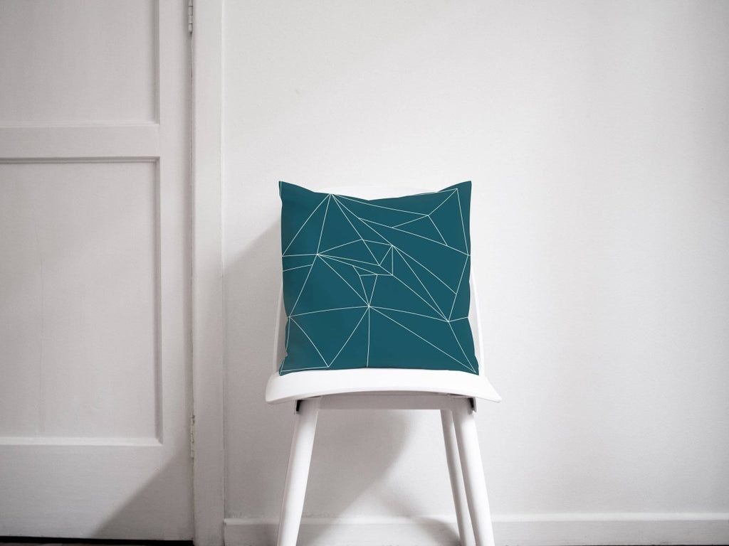 Teal Cushion with a White Geometric Line Design, Throw Pillow - Joe’s Haven